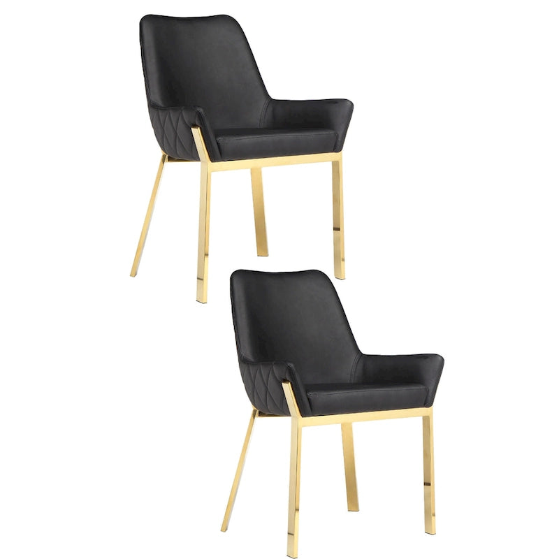 Ensemble de 2 chaises de salle à manger d'appoint de 23 pouces, capitonnées, en similicuir noir, or
