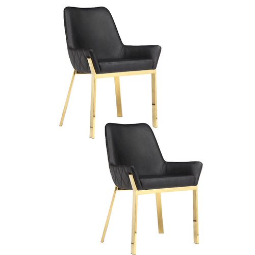 Ensemble de 2 chaises de salle à manger d'appoint de 23 pouces, capitonnées, en similicuir noir, or