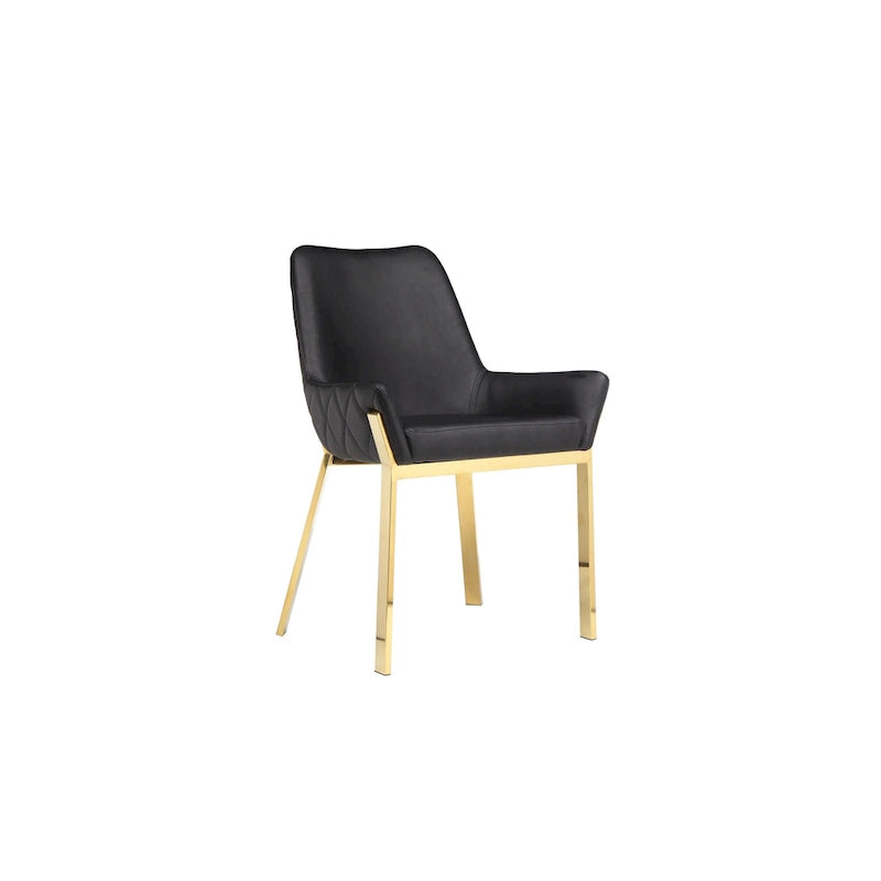 Ensemble de 2 chaises de salle à manger d'appoint de 23 pouces, capitonnées, en similicuir noir, or