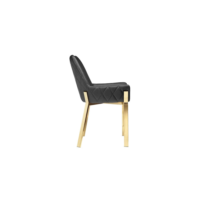 Ensemble de 2 chaises de salle à manger d'appoint de 23 pouces, capitonnées, en similicuir noir, or