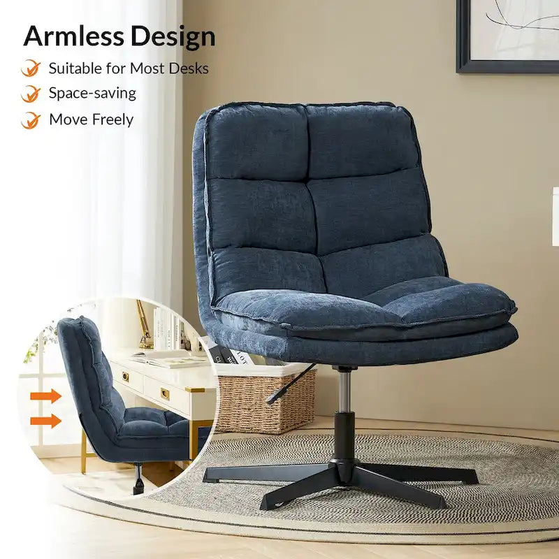 Chaise de bureau moderne Joaquin sans accoudoirs, capitonnée, pivotante à 360°, rembourrée