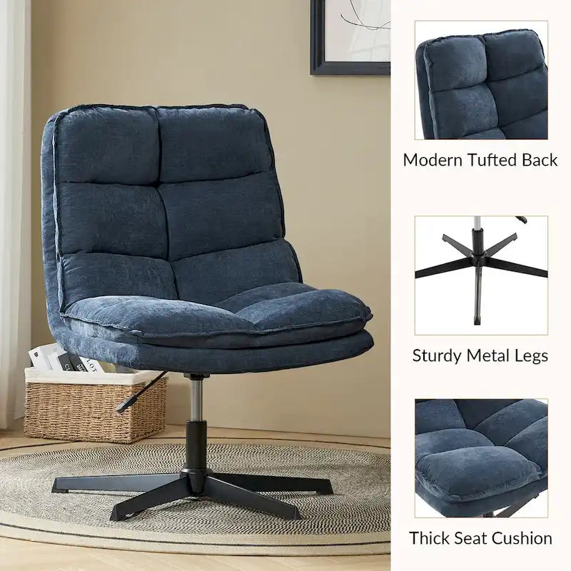 Chaise de bureau moderne Joaquin sans accoudoirs, capitonnée, pivotante à 360°, rembourrée