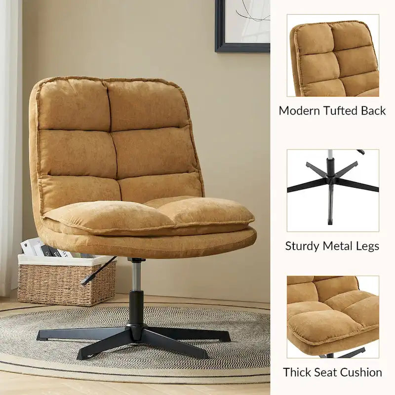Chaise de bureau moderne Joaquin sans accoudoirs, capitonnée, pivotante à 360°, rembourrée