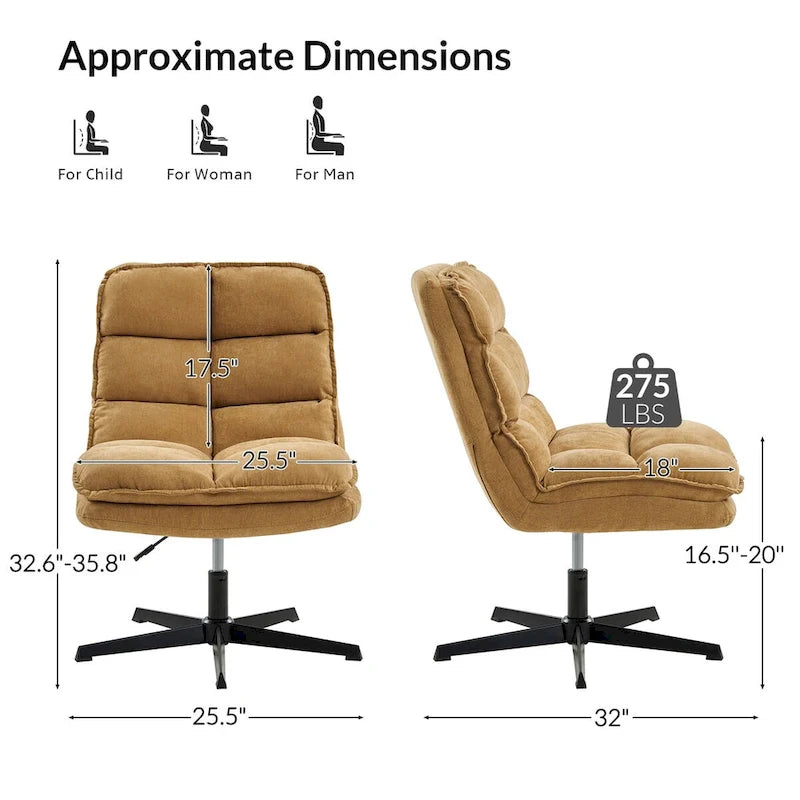 Chaise de bureau moderne Joaquin sans accoudoirs, capitonnée, pivotante à 360°, rembourrée