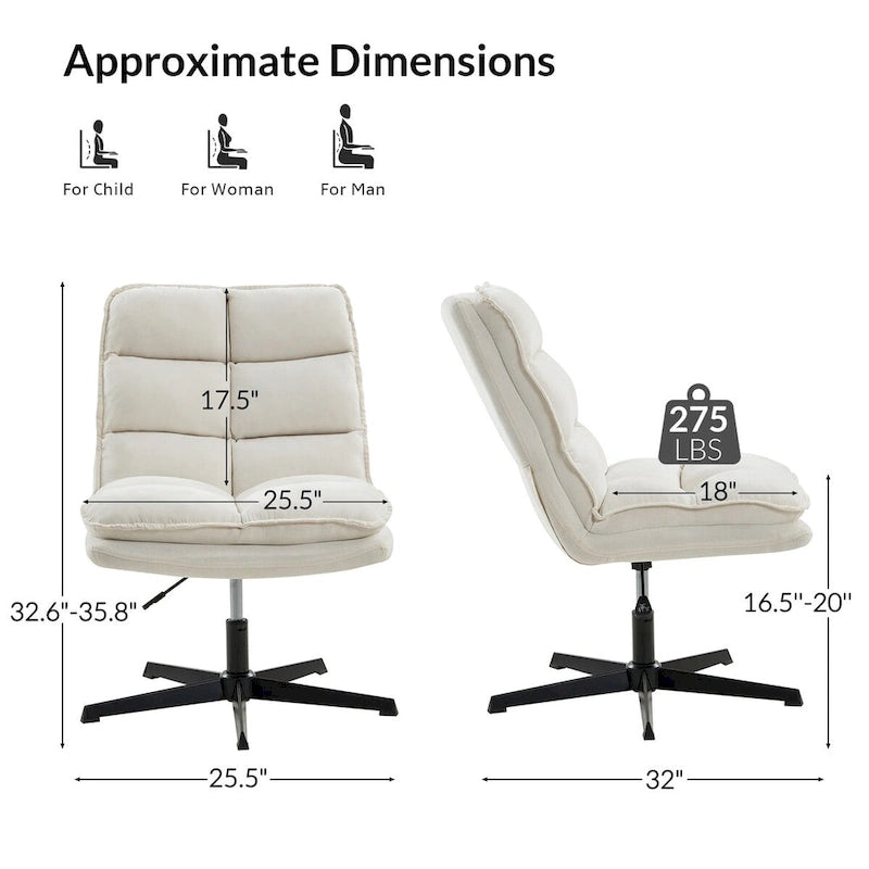Chaise de bureau moderne Joaquin sans accoudoirs, capitonnée, pivotante à 360°, rembourrée